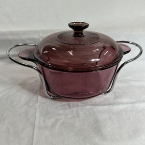 Pyrex Cranberry Vision Ware Casserole Dish 2L Round 024 D24 w Lid & Holder